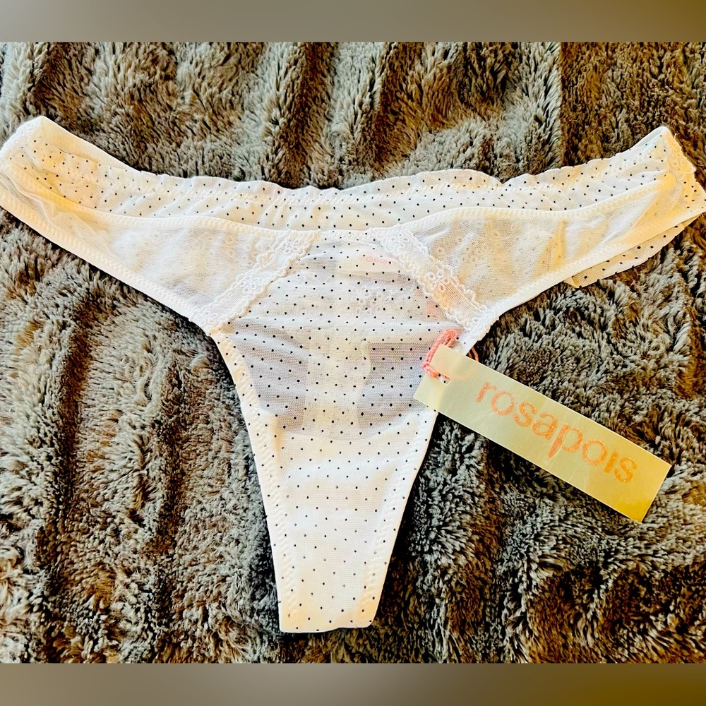 Beautiful White ROSEPOIS Brand New SEXY Underwear with black Polk o dot.